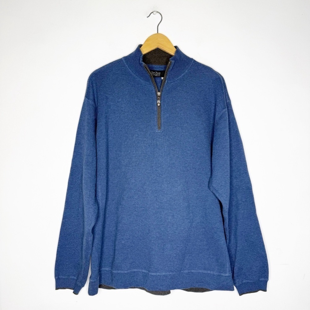 NAT Nast Quarter Zip Mens Blue Sweater Pullover Size XL